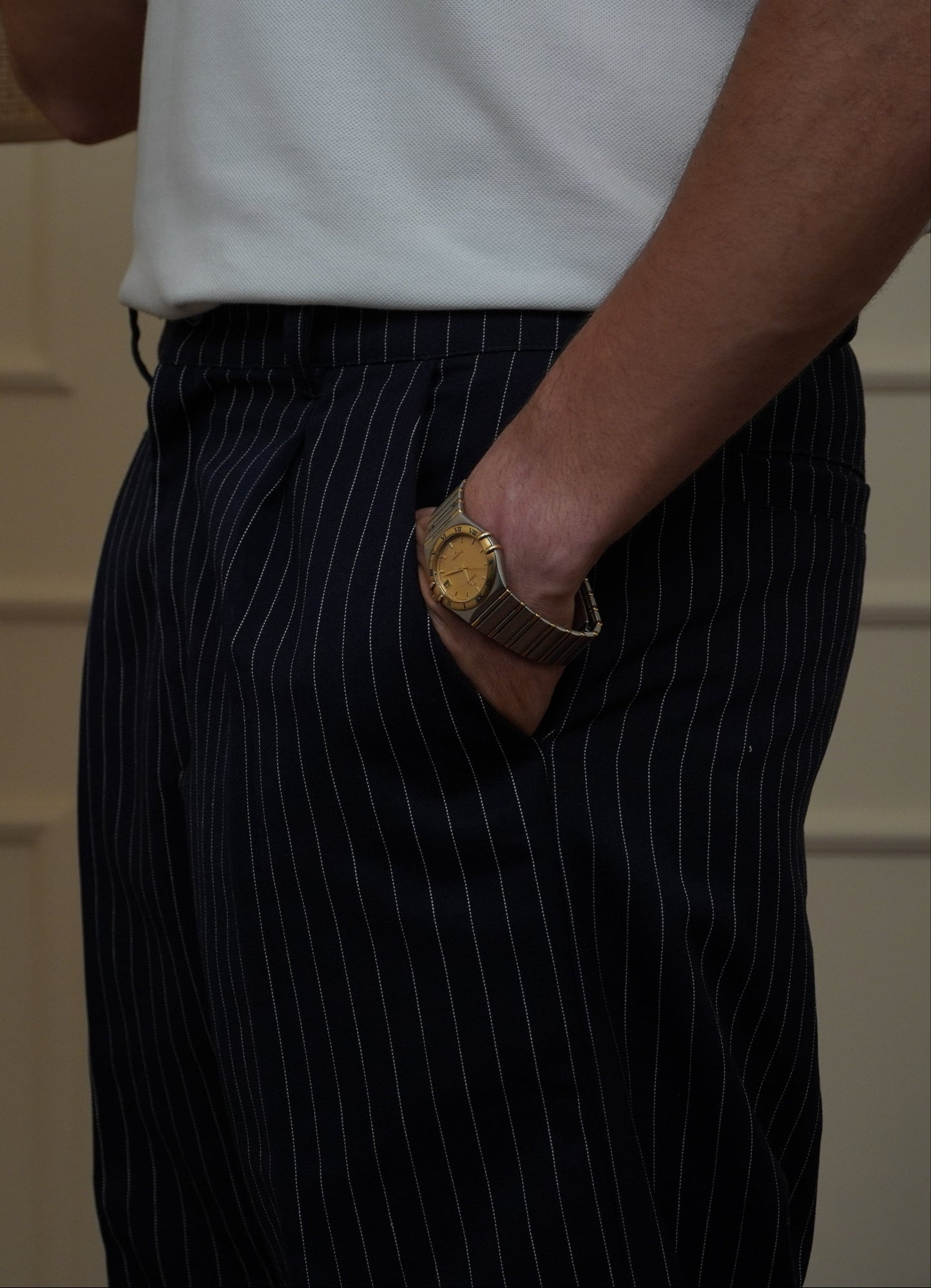 Navy Straight Fit Striped Suit Pants