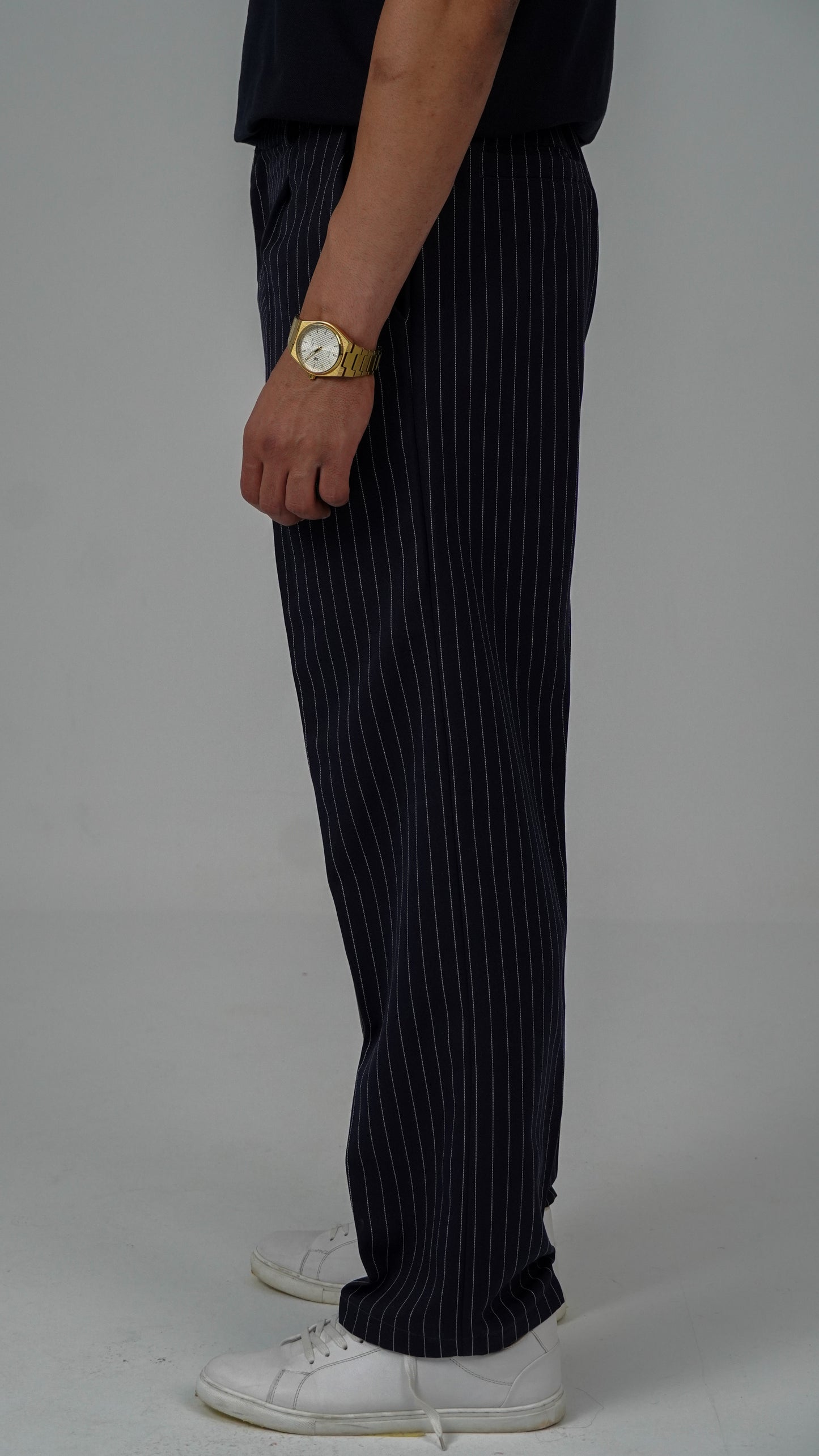Navy Straight Fit Striped Suit Pants