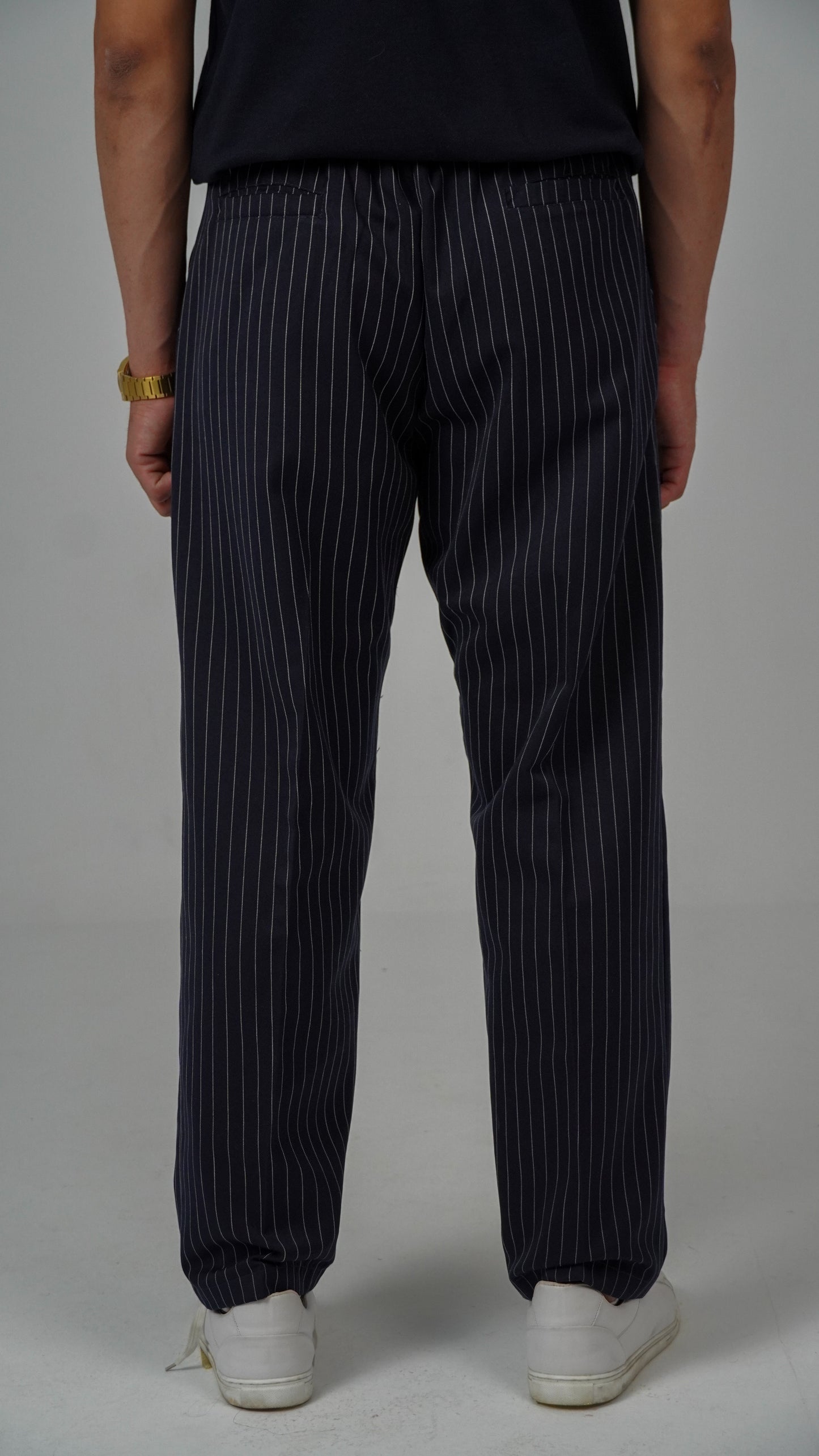 Navy Straight Fit Striped Suit Pants