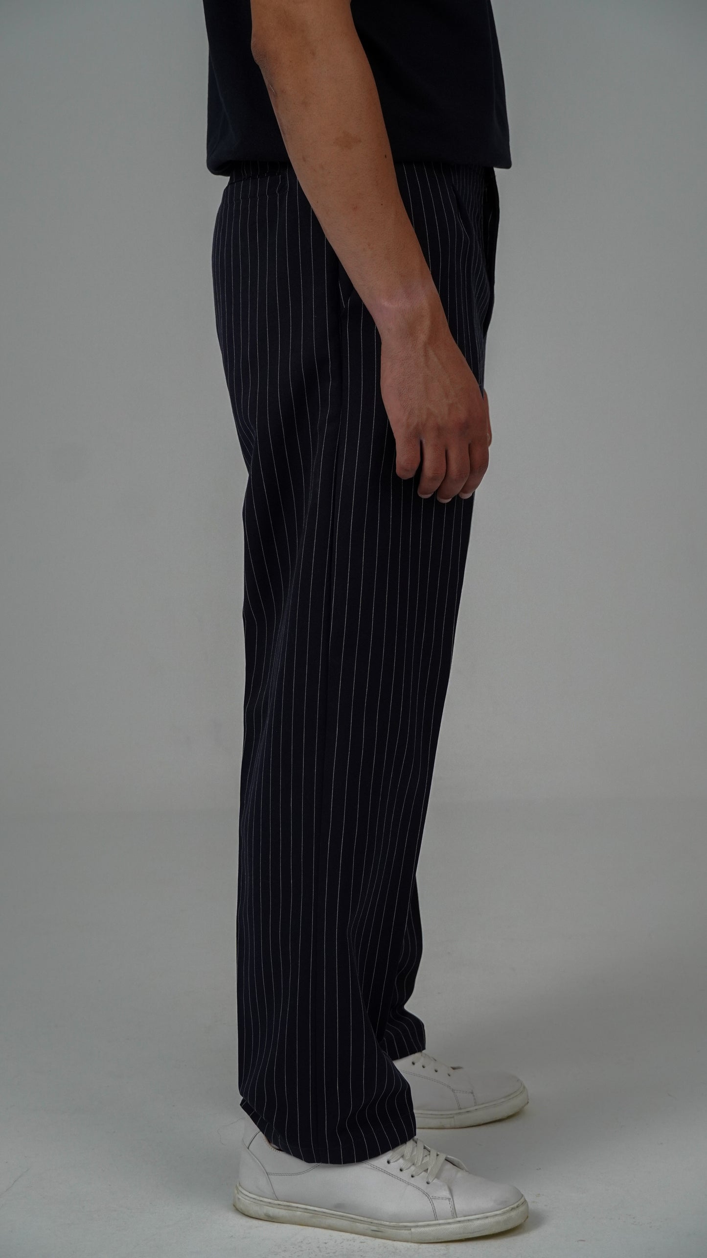 Navy Straight Fit Striped Suit Pants