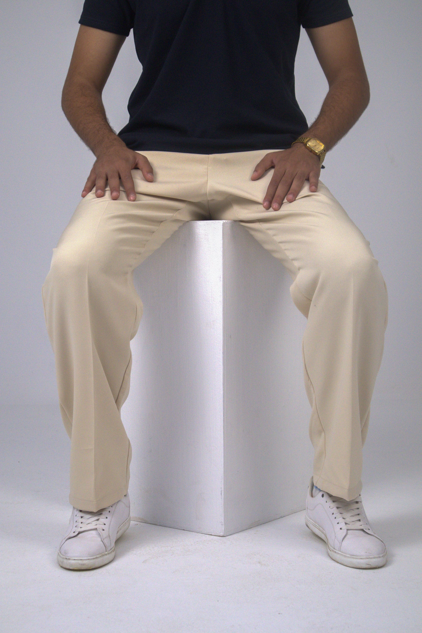 Beige Straight Fit Suit-Pant