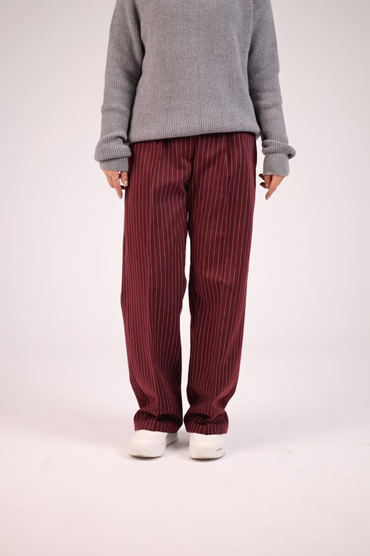 Women Striped Burgundy Suit Pant