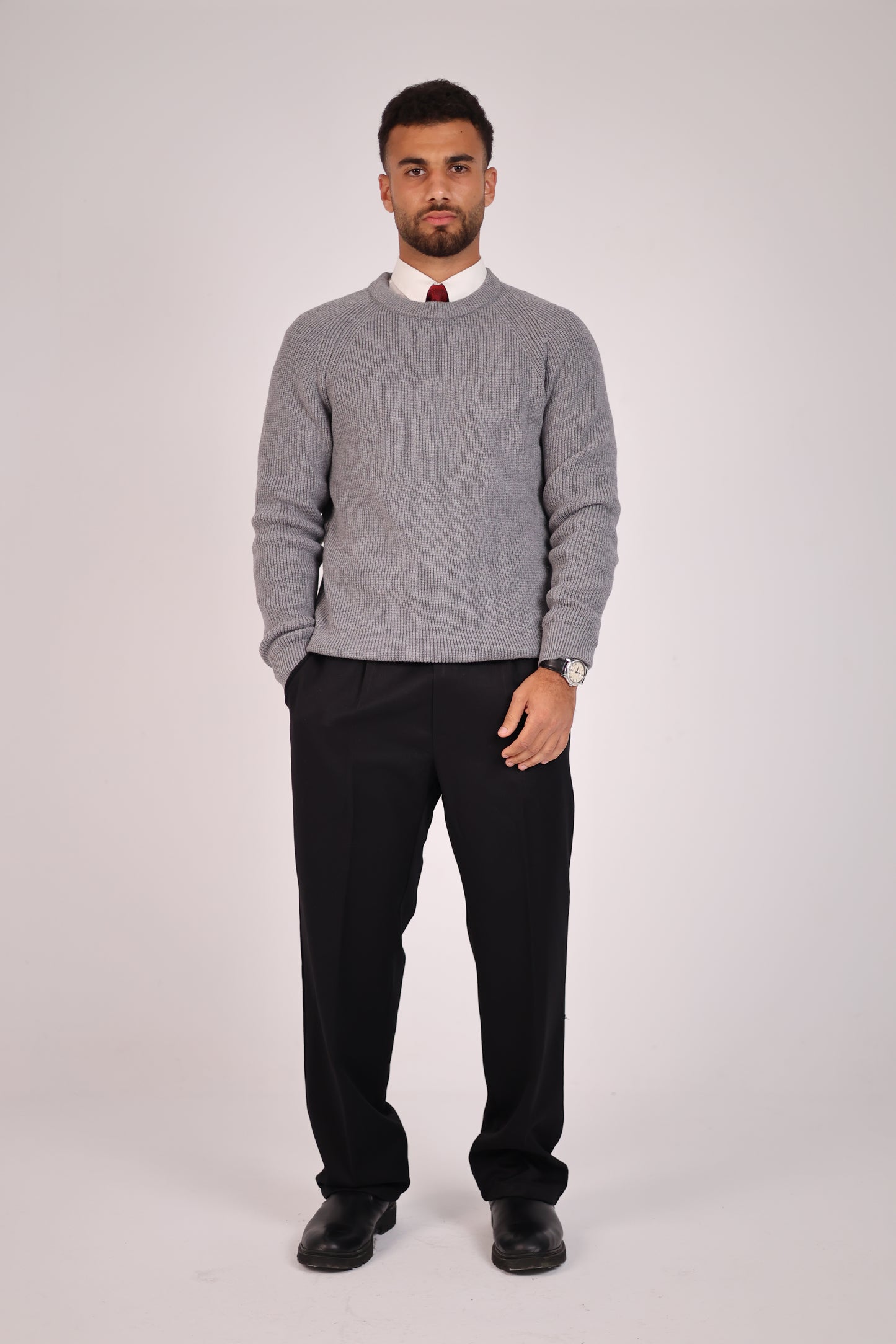 Grey Round Neck Tricot Sweater