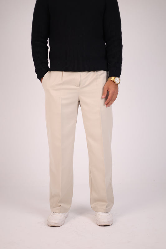 Beige Straight Fit Suit-Pant