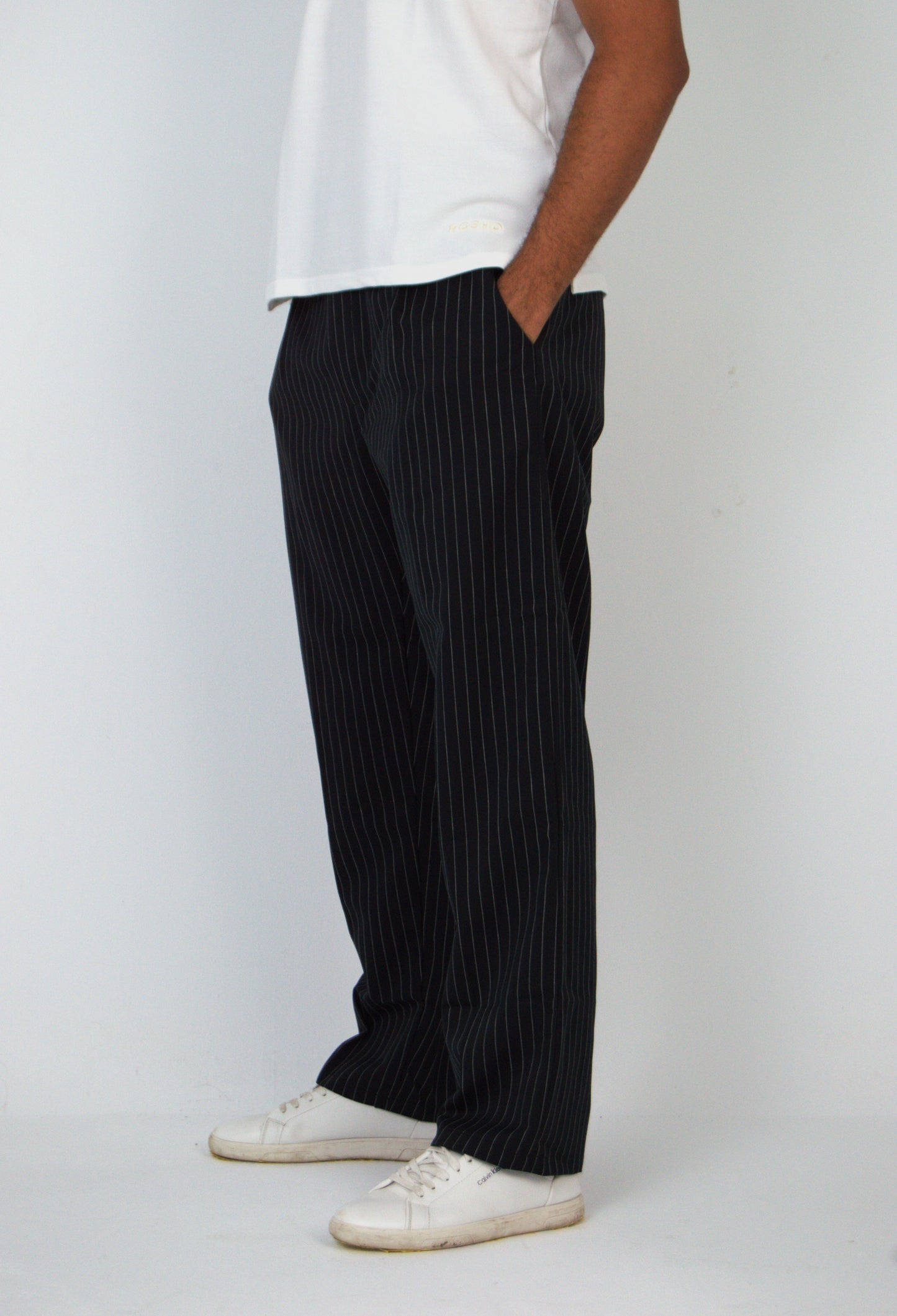 Black Straight Fit Striped Suit Pant