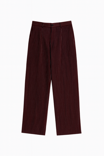 Women Striped Burgundy Suit Pant