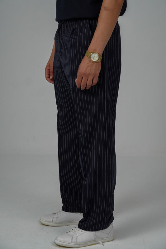 Navy Straight Fit Striped Suit Pants