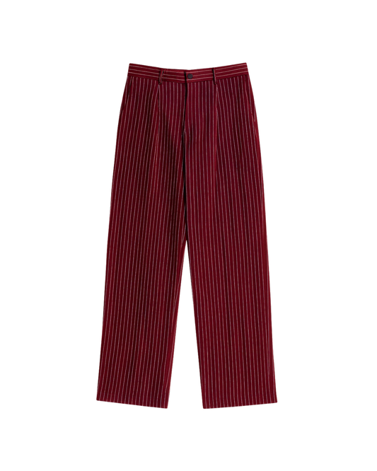 Women Striped Burgundy Suit Pant