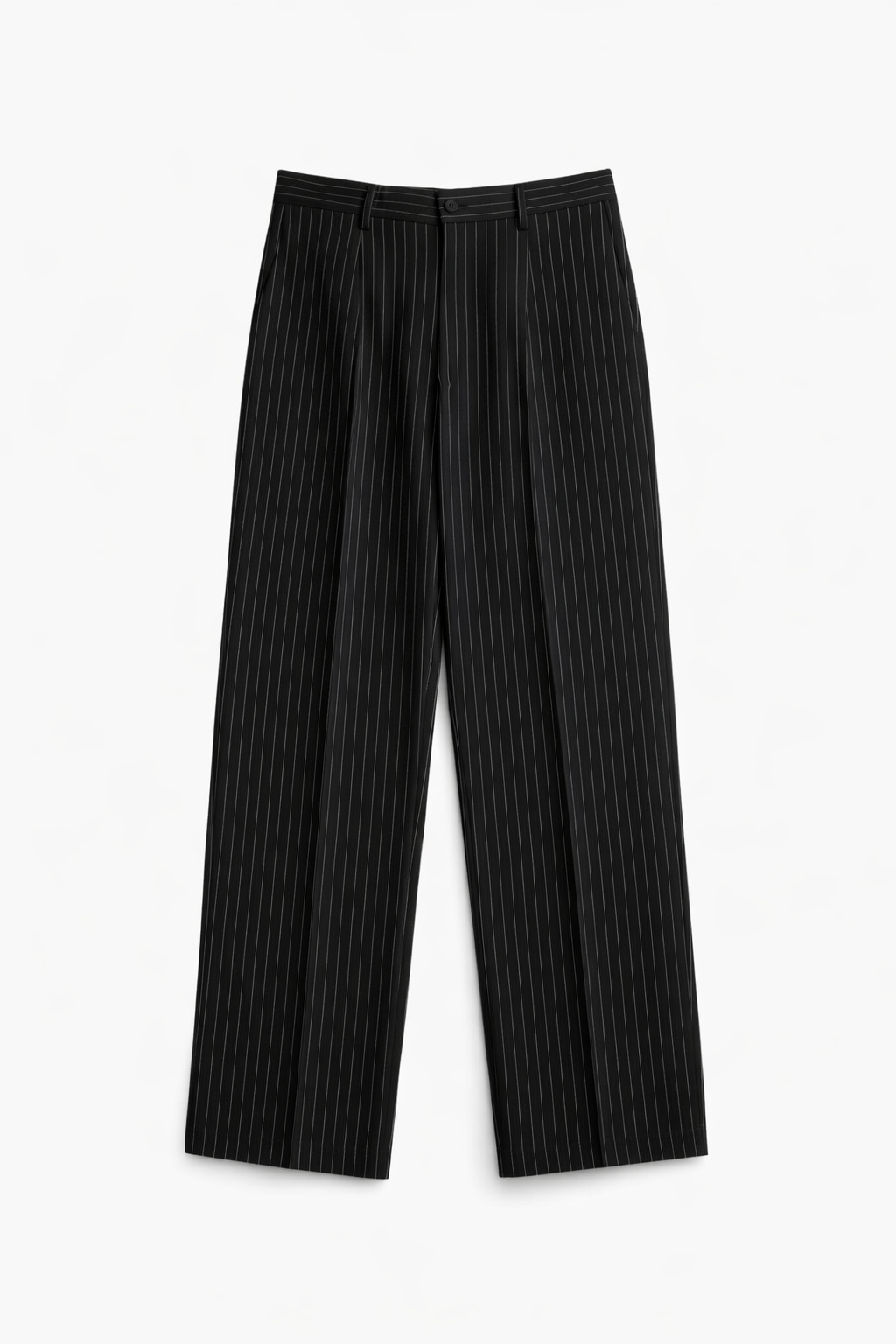 Striped Black Straight-Fit Suit Pant