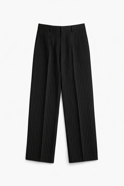 Striped Black Straight-Fit Suit Pant