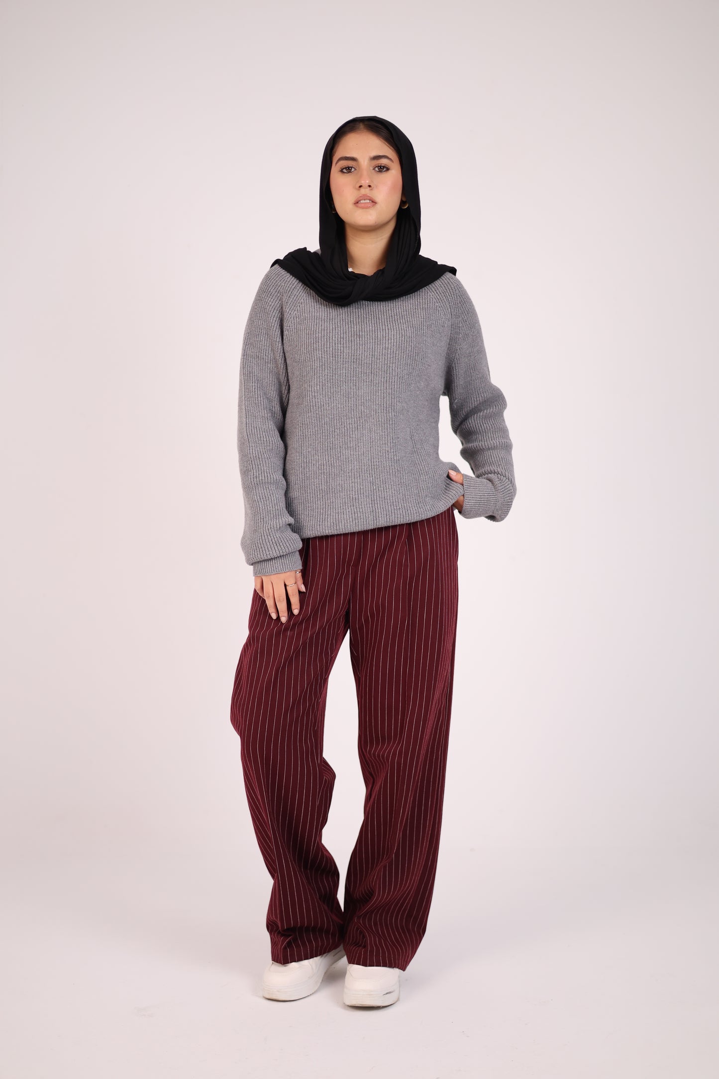 Women Striped Burgundy Suit Pant