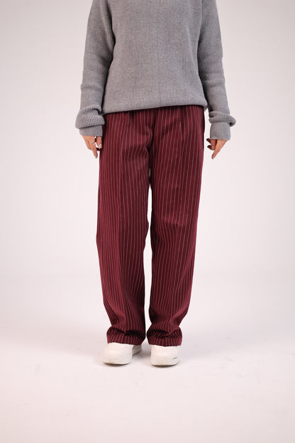 Women Striped Burgundy Suit Pant