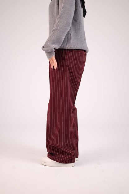 Women Striped Burgundy Suit Pant