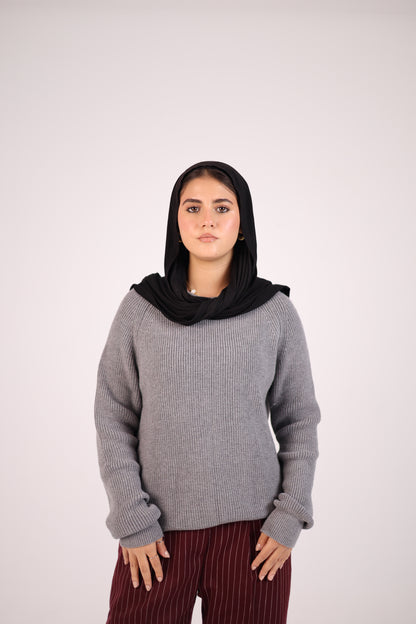Grey Round Neck Tricot Sweater