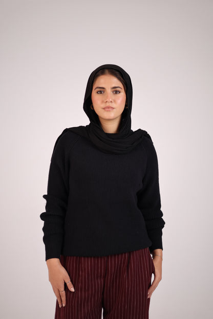 Black Round Neck Tricot Sweater