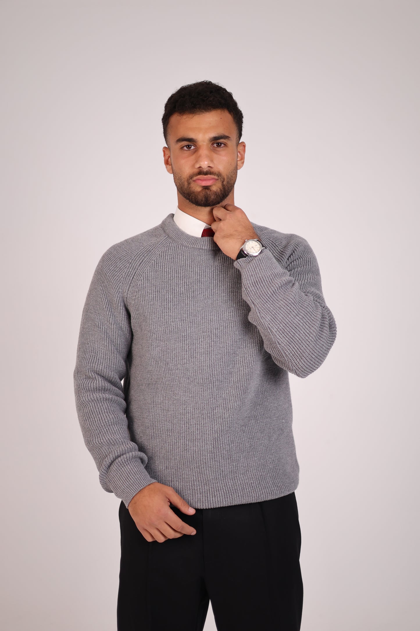 Grey Round Neck Tricot Sweater