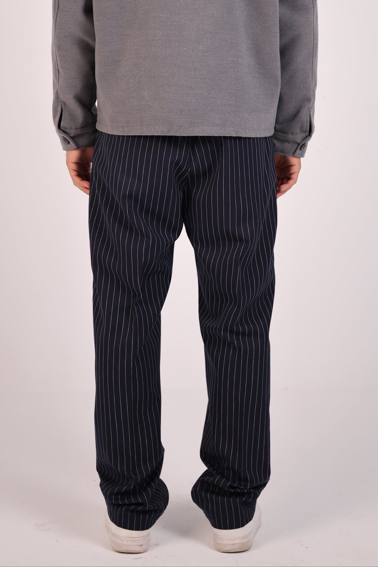 Navy Straight Fit Striped Suit Pants