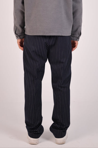 Navy Straight Fit Striped Suit Pants
