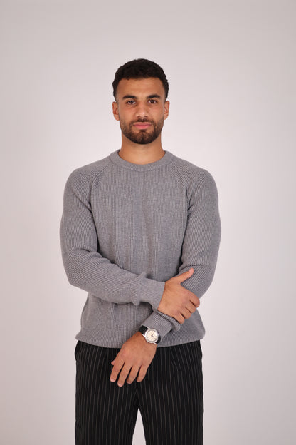 Grey Round Neck Tricot Sweater