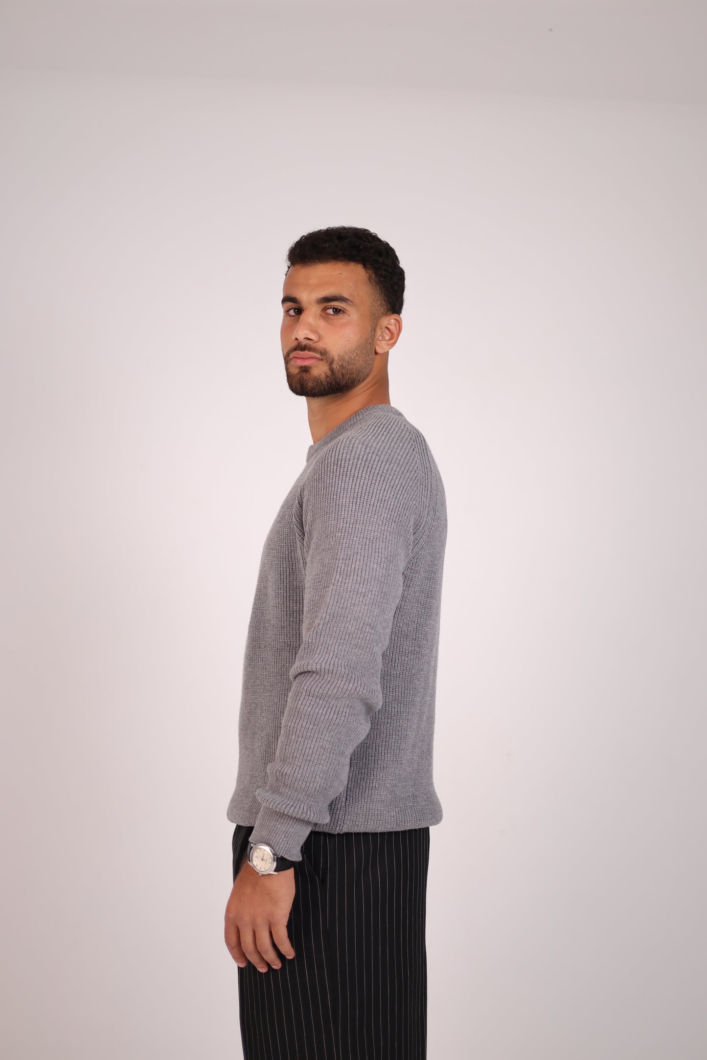 Grey Round Neck Tricot Sweater