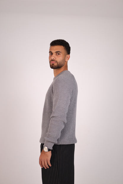 Grey Round Neck Tricot Sweater