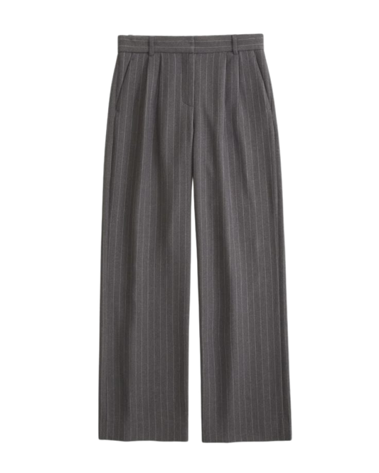 Grey Straight Fit Striped Suit Pant