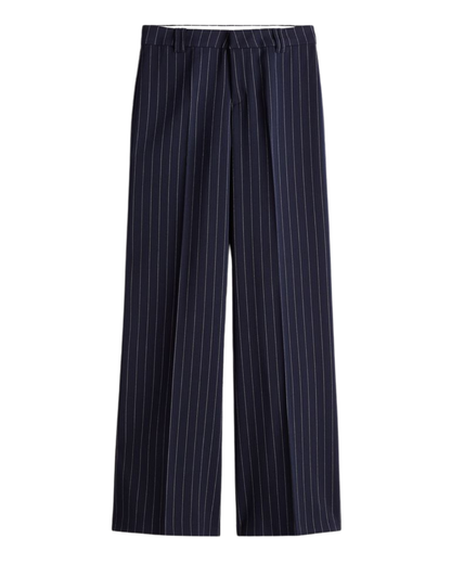 Navy Straight Fit Striped Suit Pants