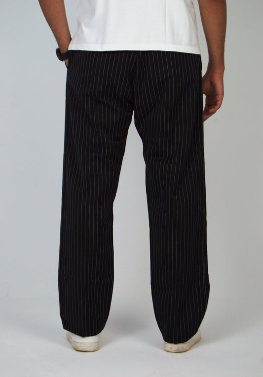 Black Straight Fit Striped Suit Pant