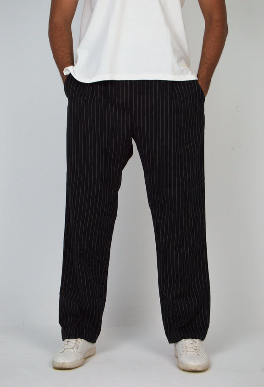Black Straight Fit Striped Suit Pant
