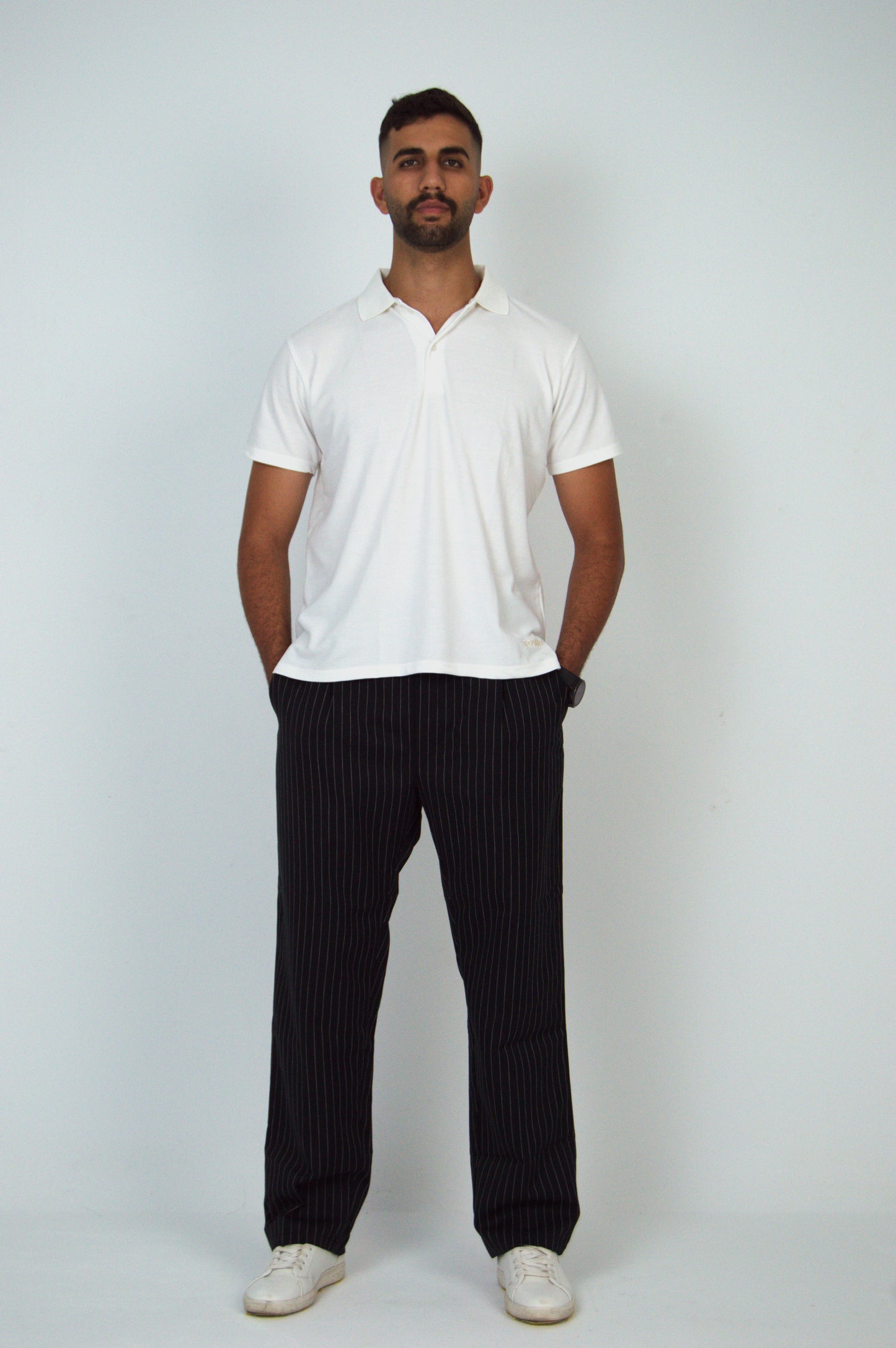 Black Straight Fit Striped Suit Pant